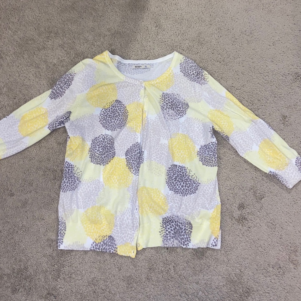 Old Navy Yellow Grey Floral Cardigan, XL